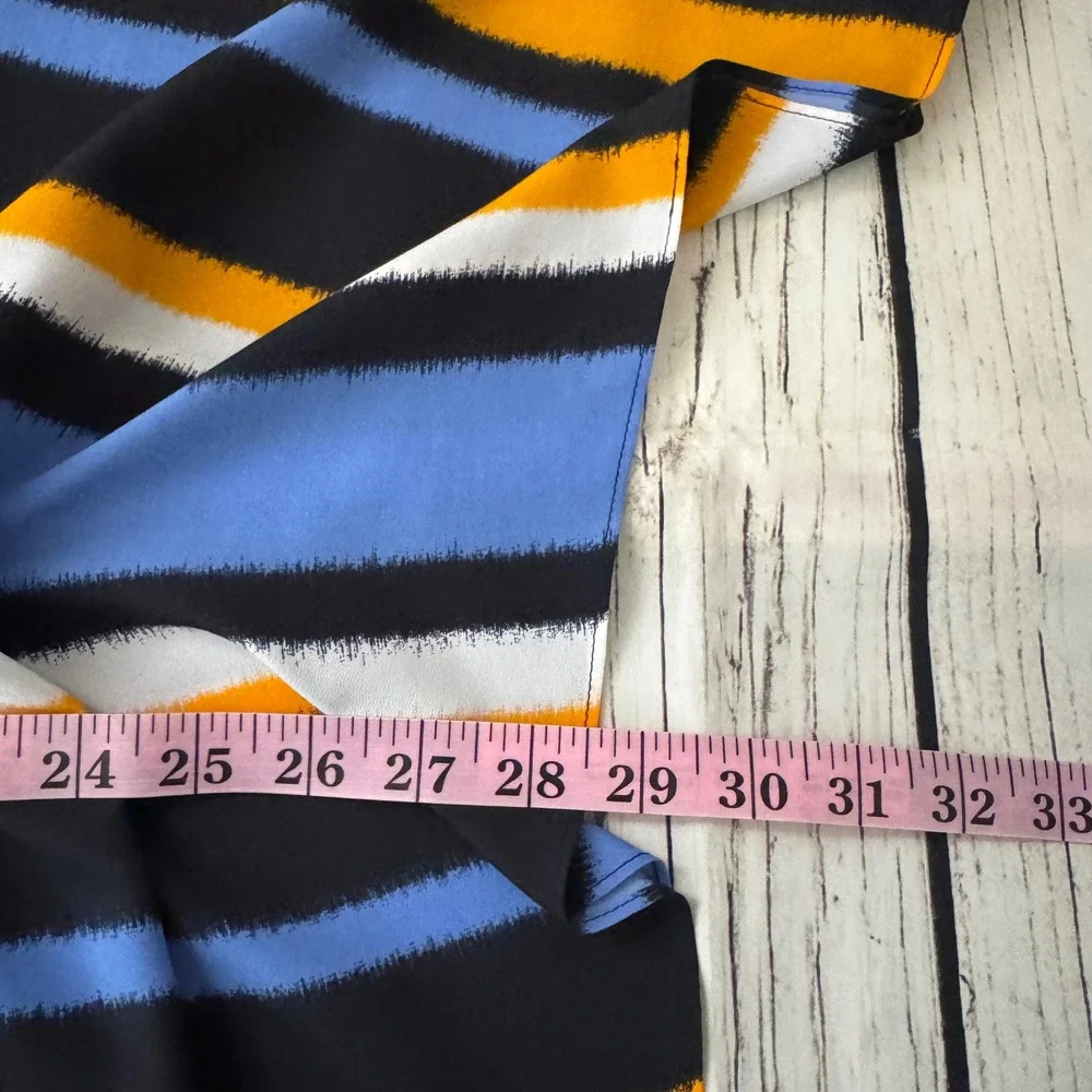 Michael Kors Womens Blue Orange Striped V-Neck Kaftan Empire Waist Top‎ Large